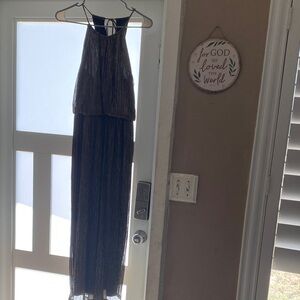 Enfocus Studio Black and Gold Metallic Maxi Dress